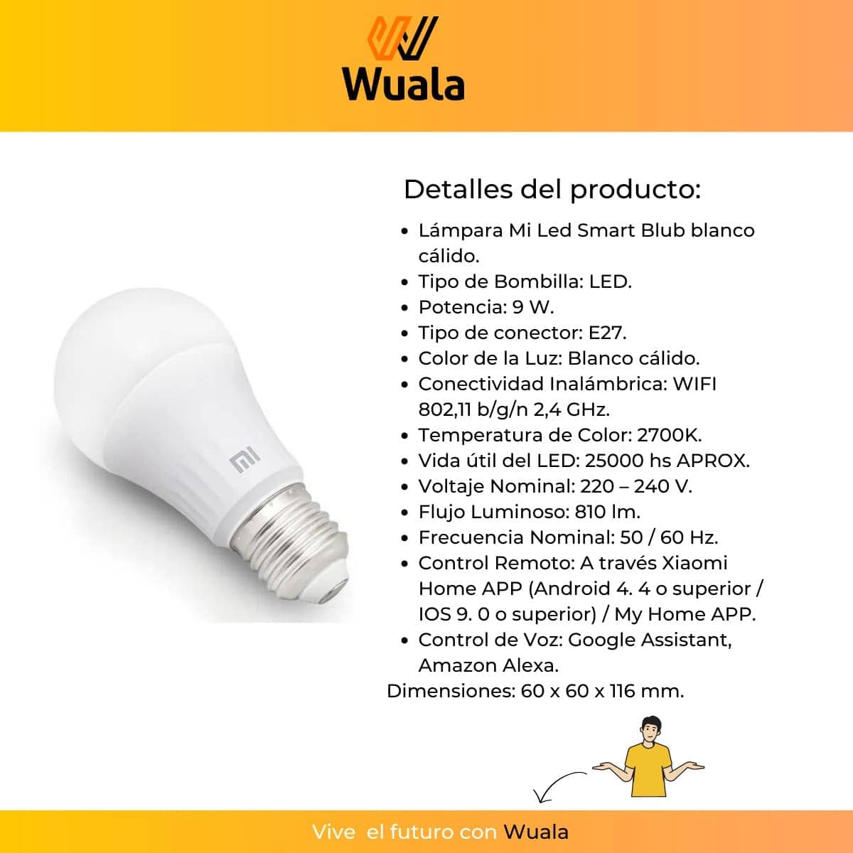 Pack X2 Lampara Luz Bombilla Inteligente Xiaomi Led Wifi - Wuala