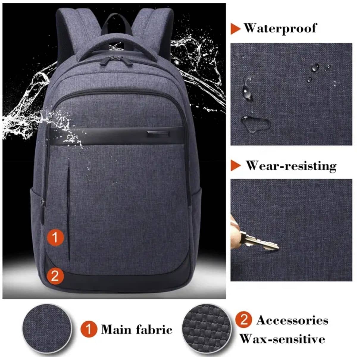 Mochila Impermeable Hombre Notebooks con USB Azul - Wuala